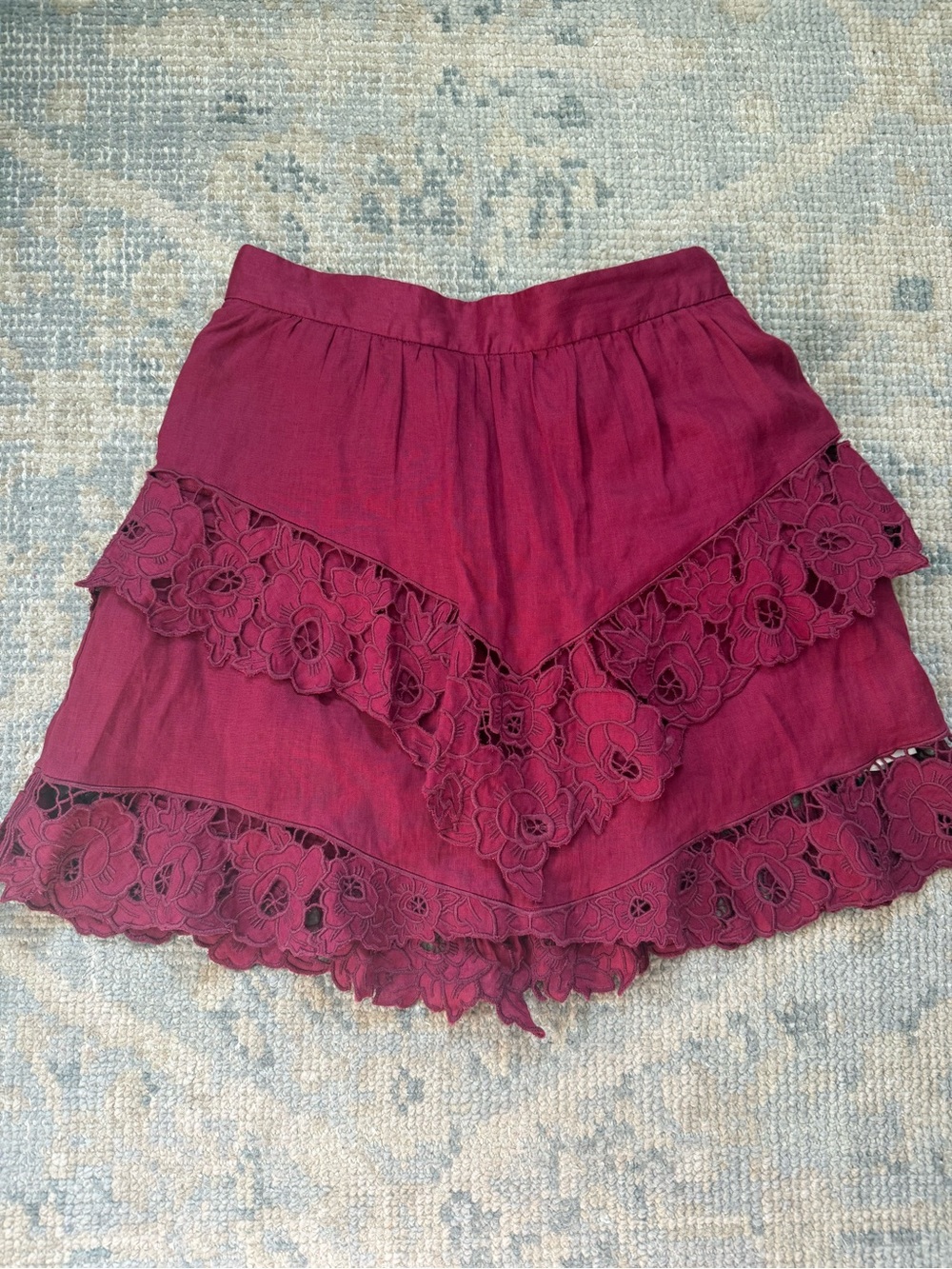 Isabel Marant Étoile Enali Linen Lace Mini Skirt Raspberry